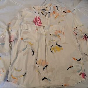 Cream Long Sleeve Blouse with Mandarin Collar